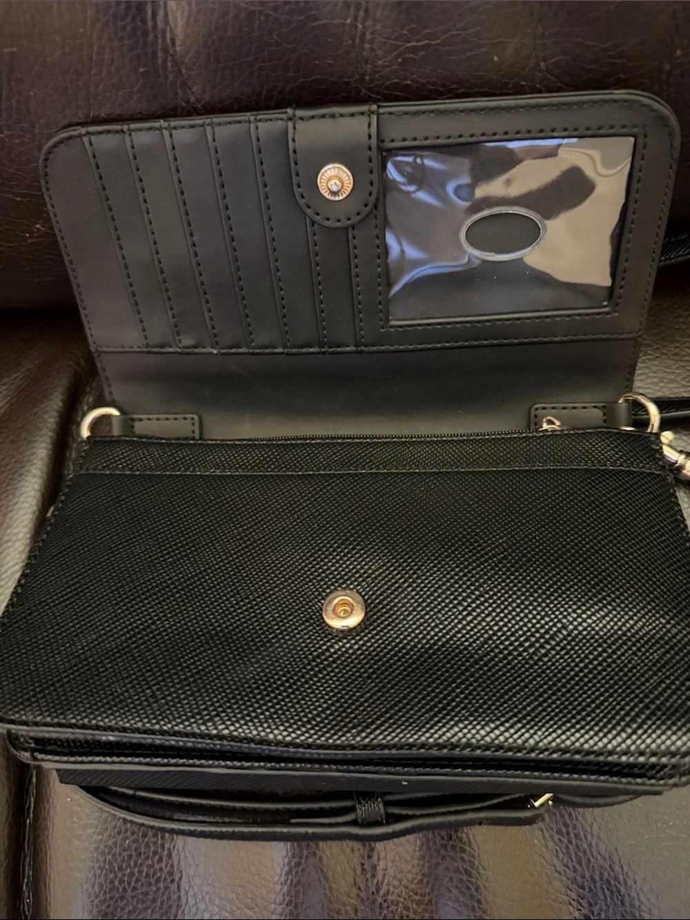 GUESS Black Crossbody with Gold Triangle Logo Accent